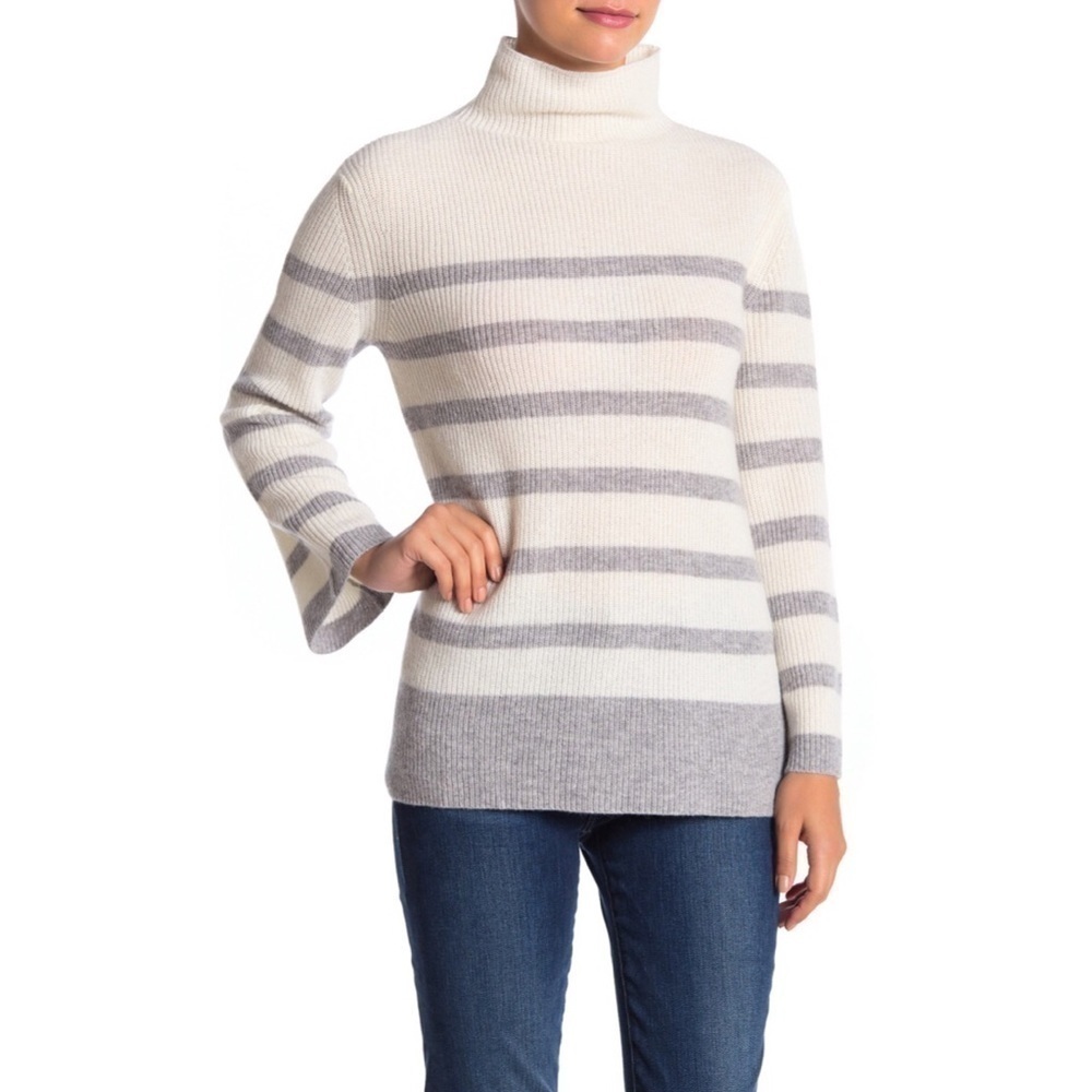 Stripe Bell Sleeve Cashmere Sweater
